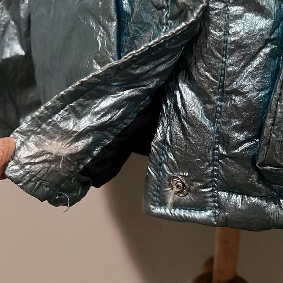 Zara Kid's Girl's Metallic Blue Lucky You Puffer Jacket - Picture 4 of 12